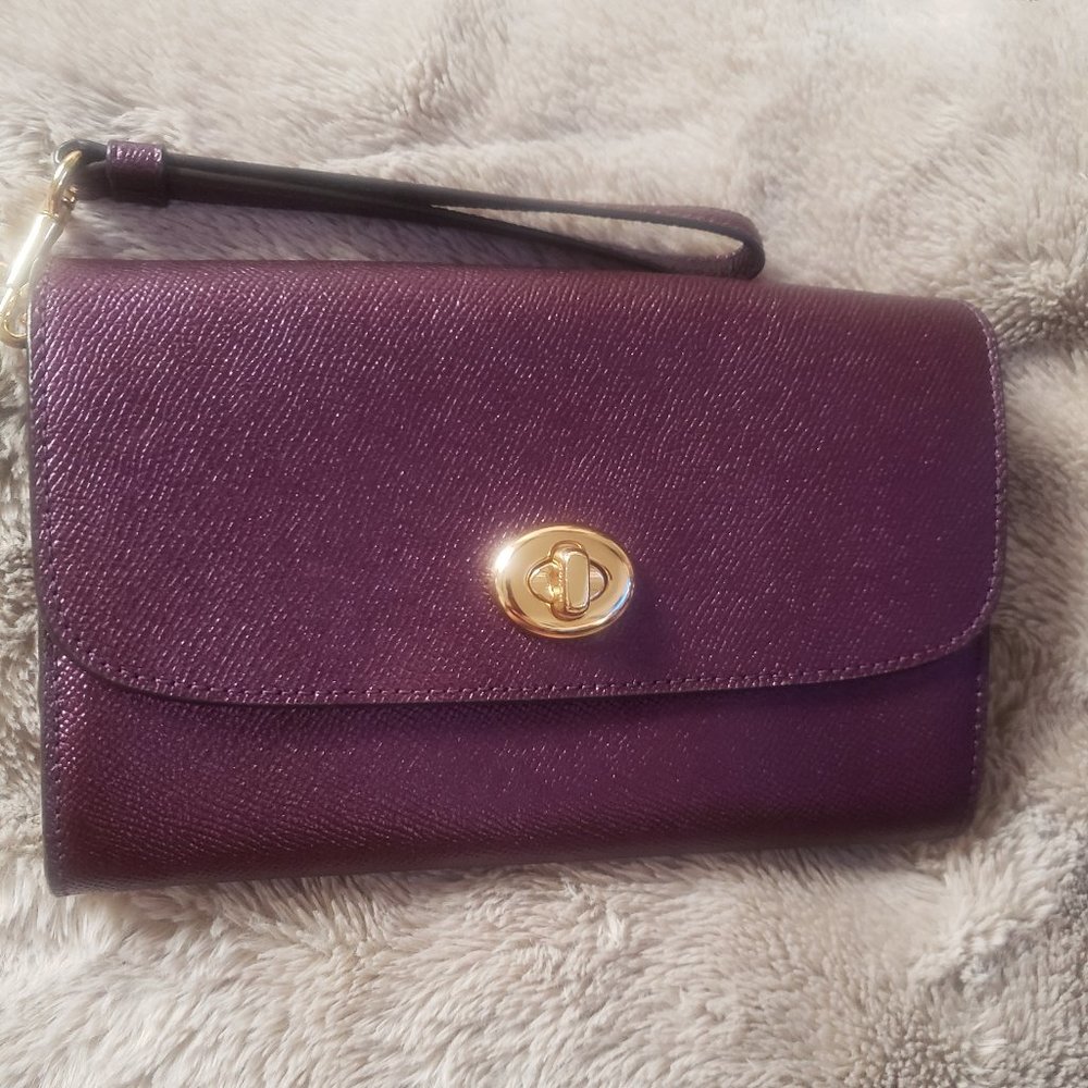 Coach Metallic Raspberry Leather Chain Crossbody Bag Purse Wristlet F22828